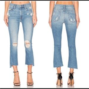 MOTHER Insider Crop Step Fray in Hijacking The Runway Distressed Blue Jeans